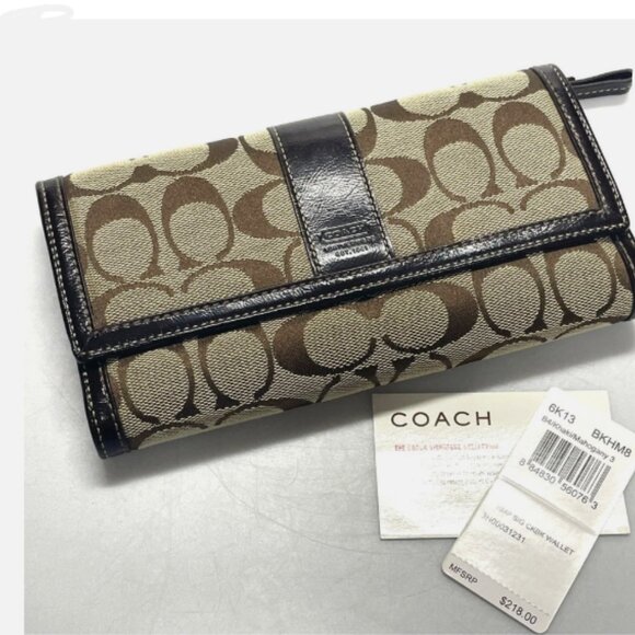 Coach Tri-Fold Wallet in Signature Canvas Khaki, Mahogany - Picture 9 of 9